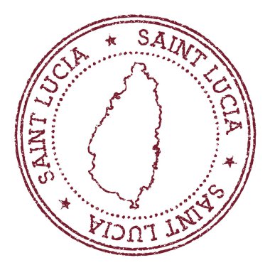 Saint Lucia yuvarlak kauçuk damgalı ve üzerinde ada haritası olan kırmızı pasaport damgası dairesel metin ve
