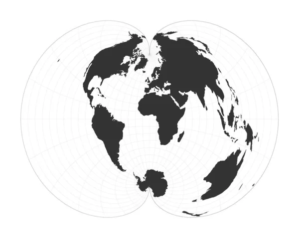 Mappa del mondo Proiezione policonica americana Globo con latitudine e longitudine netta Mappa del mondo su — Vettoriale Stock