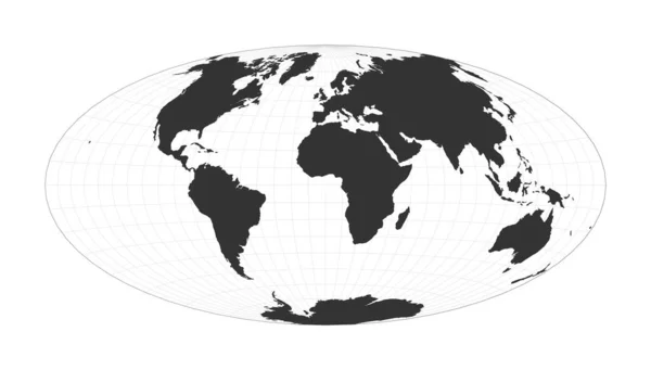 Mappa del Mondo Proiezione di martello Globo con latitudine e longitudine netta Mappa del mondo sui meridiani — Vettoriale Stock