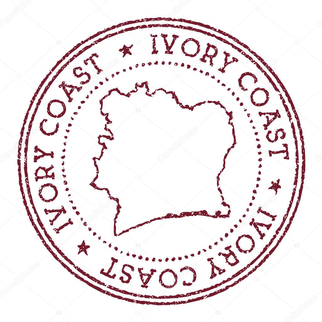Ivory Coast round rubber stamp with country map Vintage red passport stamp with circular text and