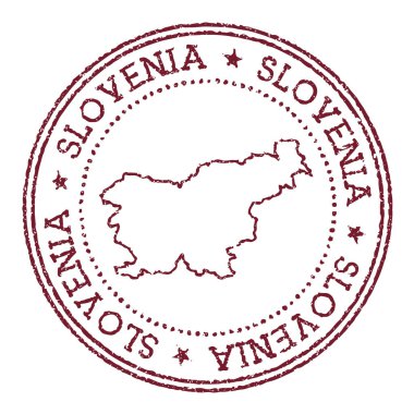 Slovenya yuvarlak kauçuk damgası, ülke haritası dairesel metin ve kırmızı pasaport damgası