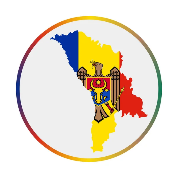 Icono de Moldavia Forma del país con bandera de Moldavia Cartel redondo con bandera colores gradiente anillo — Vector de stock