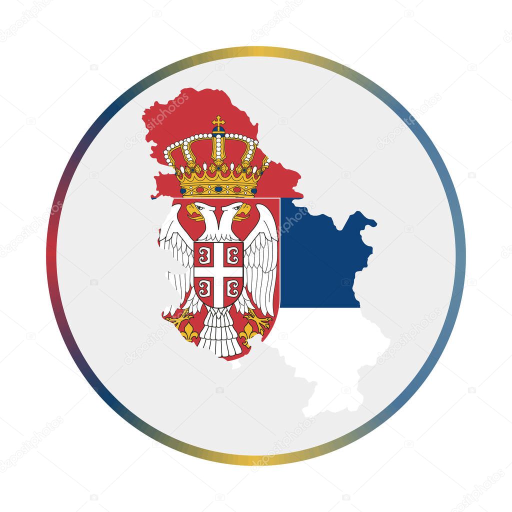 Serbia icon Shape of the country with Serbia flag Round sign with flag colors gradient ring