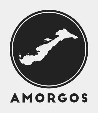 Amorgos simgesi ada haritası ve başlıklı yuvarlak logo harita vektörlü stil Amorgos rozeti