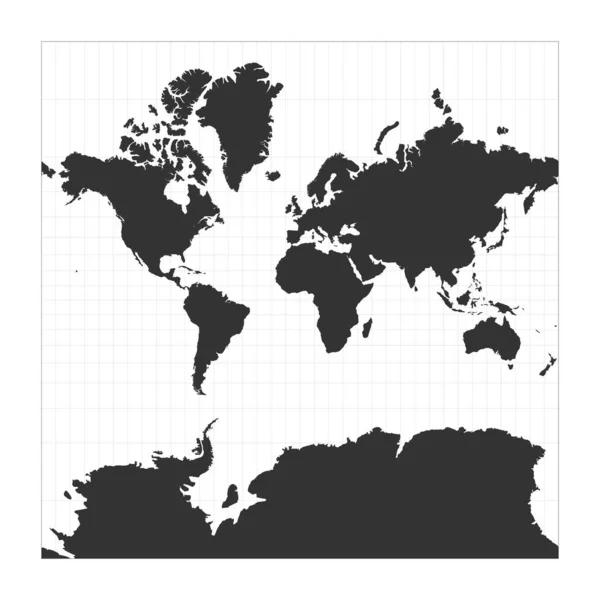 Mappa del mondo Proiezione sferica di Mercatore Globo con latitudine e longitudine netta Mappa del mondo su — Vettoriale Stock