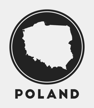Polonya 'nın ülke haritalı yuvarlak logosu ve harita vektörlü stil Polonya rozeti
