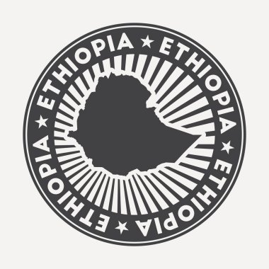 Etiyopya yuvarlak logosu Dairesel adı ve ülke vektörünün haritası olan Vintage seyahat kartı