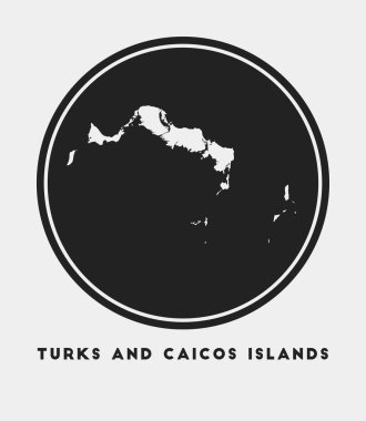 Turks ve Caicos Adaları ada haritası ve başlığı şık Türkler ve Caicos olan yuvarlak logo