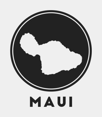 Ada haritalı Maui simgesi yuvarlak logosu ve harita vektörü illüstrasyonlu stil Maui rozeti