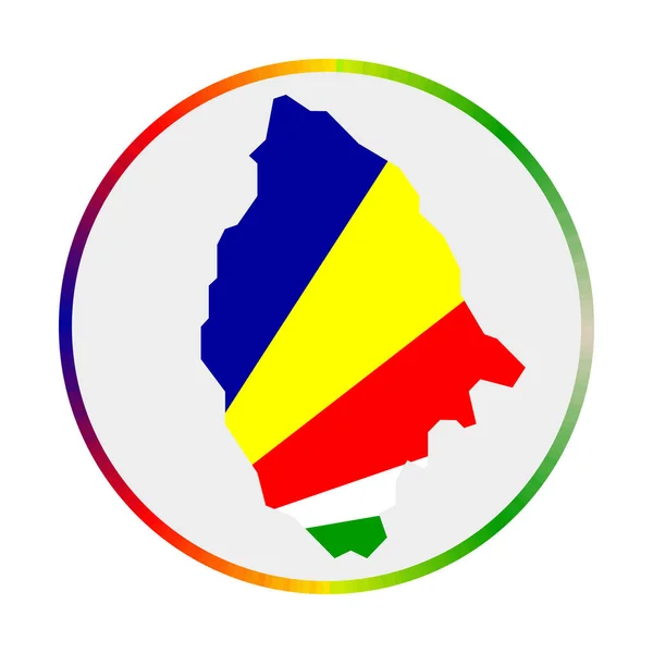Ícone de La Digue Forma da ilha com bandeira de La Digue Sinal redondo com anel de gradiente de cores de bandeira —  Vetores de Stock