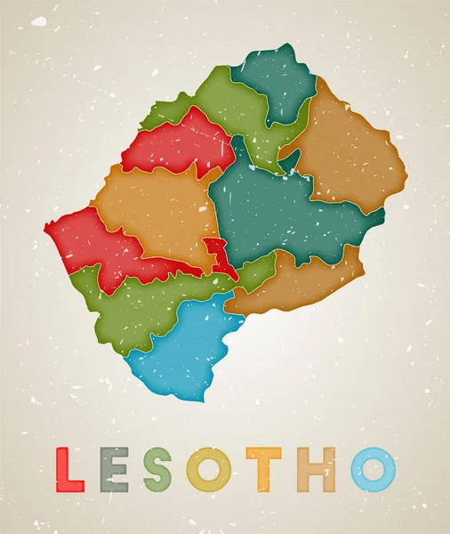 Lesotho map Country poster with colored regions Old grunge texture Vector illustration of Lesotho — Stock Vector