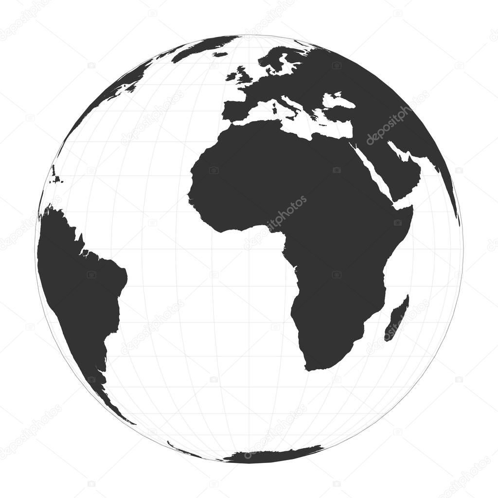 Map of The World Orthographic projection Globe with latitude and longitude net World map on