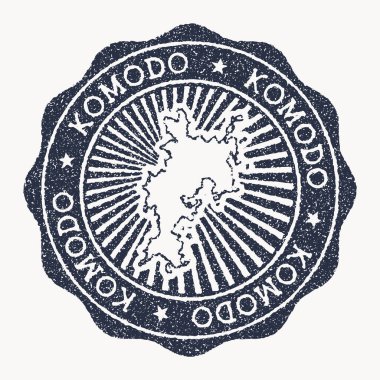 Komodo damgası Ada vektör illüstrasyonunun adı ve haritası ile seyahat kauçuk damgası kullanılabilir