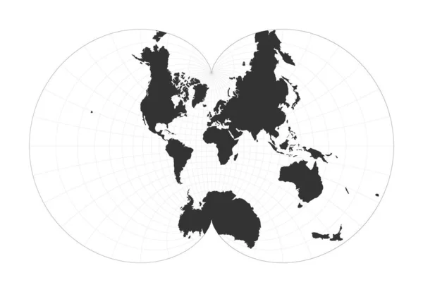 Weltkarte Eisenlohr konforme Projektion Globus mit Breiten- und Längennetz Weltkarte — Stockvektor