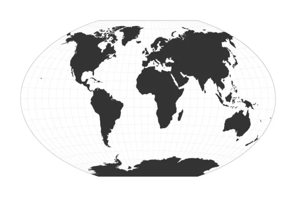 अक्षांश और देशांतर नेट के साथ विश्व विला ट्रिपल प्रक्षेपण ग्लोब का नक्शा विश्व मानचित्र पर — स्टॉक वेक्टर