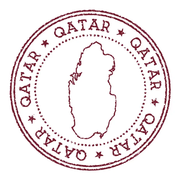 Sello de caucho redondo Qatar con mapa de país Sello de pasaporte rojo vintage con texto circular y estrellas — Vector de stock