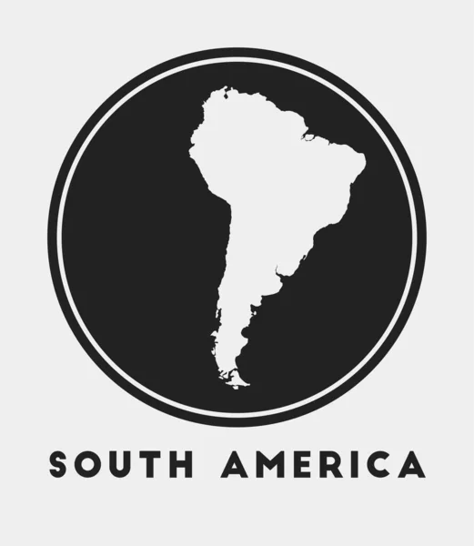 Ikona Ameryki Południowej Logo okrągłe z mapą kontynentu i tytułem Stylowa odznaka Ameryki Południowej z mapą — Wektor stockowy