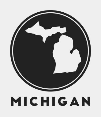 Michigan ikon yuvarlak logosu ile eyalet haritası ve başlığı harita vektörü ile stilish Michigan rozeti