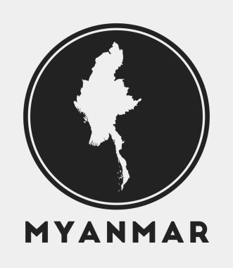 Ülke haritası ve başlıklı Myanmar simgesi Yuvarlak logosu harita vektörlü Myanmar rozeti