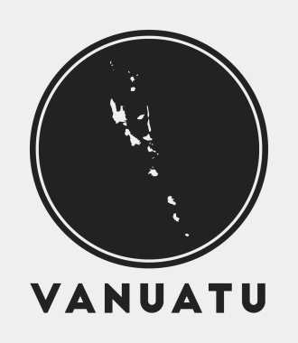 Vanuatu simgesi. Ülke haritası ve başlığı olan yuvarlak logo. Haritalı Vanuatu rozeti. Vektör illüstrasyonu.
