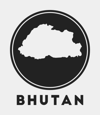 Butan ikonu. Ülke haritası ve başlığı olan yuvarlak logo. Haritalı şık Butan rozeti. Vektör illüstrasyonu.