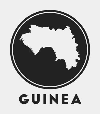 Gine ikonu. Ülke haritası ve başlığı olan yuvarlak logo. Haritalı Gine rozeti. Vektör illüstrasyonu.