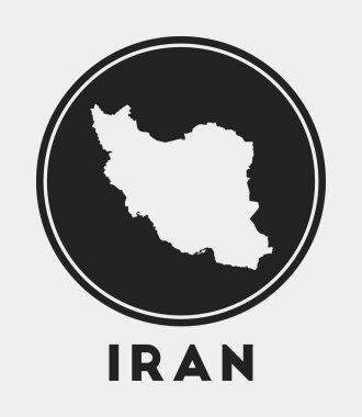 İran ikonu. Ülke haritası ve başlığı olan yuvarlak logo. Haritalı İran rozeti. Vektör illüstrasyonu.