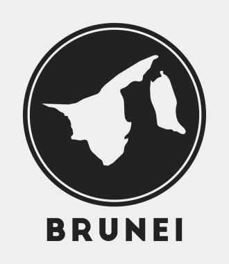 Brunei ikonu. Ülke haritası ve başlığı olan yuvarlak logo. Haritalı Brunei rozeti. Vektör illüstrasyonu.