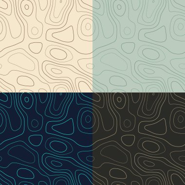 Topography patterns. Seamless elevation map tiles. Beautiful isoline background. Superb tileable patterns. Vector illustration.