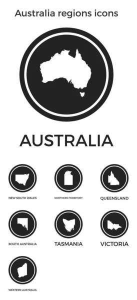 Australia Regions Icons Black Logos Country Regions Maps Titles Vector — стоковый вектор