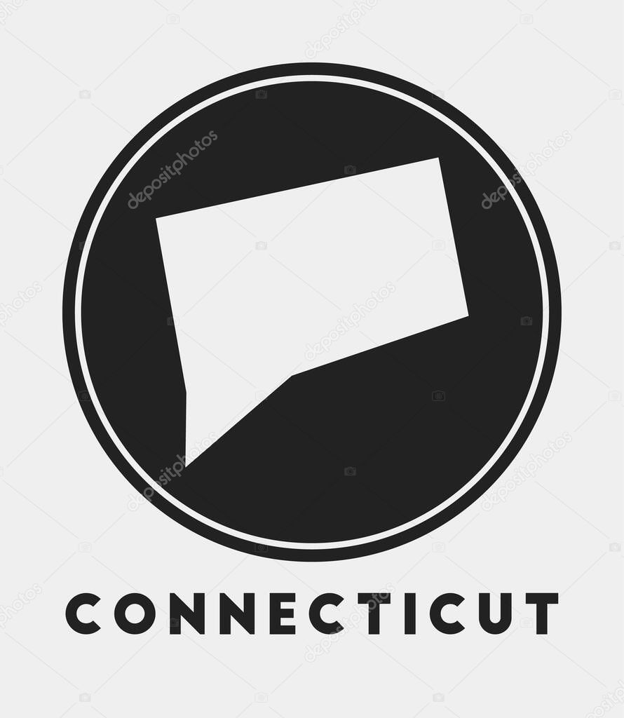 Connecticut icon Round logo with us state map and title Stylish Connecticut badge with map Vector