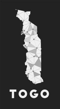 Togo iletişim ağı ülke haritası Koyu arkaplan üzerinde modayı takip eden geometrik tasarım