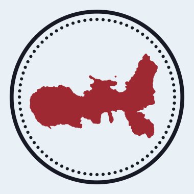 Elba pulu. Ada haritası ve başlığı olan yuvarlak logo. Haritalı en az Elba rozeti. Vektör illüstrasyonu.