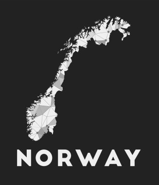 Norveç - ülkenin iletişim ağı haritası. Koyu arkaplanda Norveç geometrik tasarımı. Teknoloji, internet, ağ, telekomünikasyon kavramı. Vektör illüstrasyonu.
