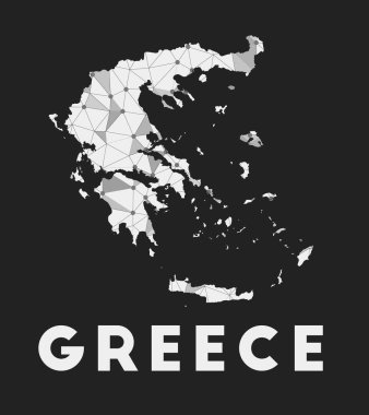 Yunanistan 'ın ülke iletişim ağı haritası Yunanistan' ın karanlık arka planda modayı takip eden geometrik tasarımı