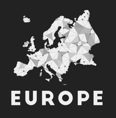 Avrupa 'nın Avrupa kıtasının iletişim ağı haritası koyu arkaplan üzerinde modayı takip eden geometrik tasarım