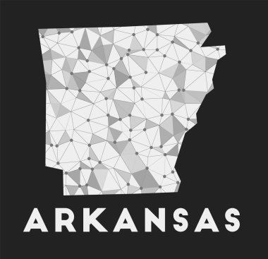 Arkansas iletişim ağı haritamızda Arkansas 'ın koyu renkli geometrik tasarımı var.