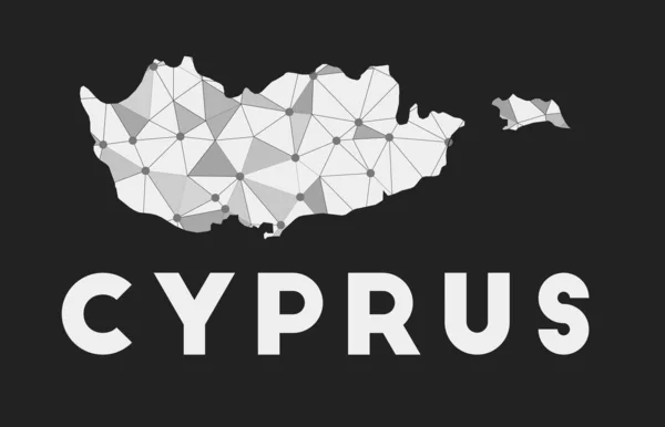 Cypr mapa sieci komunikacyjnej kraju Cypr trendy geometryczne projektowania na ciemnym tle — Wektor stockowy