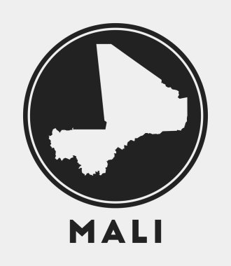 Ülke haritası ve başlıklı Mali simgesi yuvarlak logosu harita vektörü illüstrasyonlu stil Mali rozeti