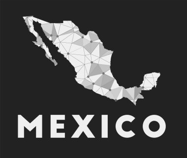 Meksika iletişim ağı haritası. Koyu arkaplanda Meksika modayı geometrik tasarımı.