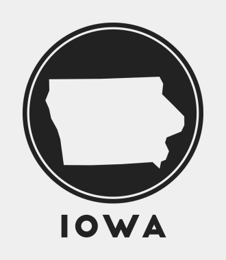 Iowa simgesi Yuvarlak logosu ile devlet haritası ve başlık stil Iowa rozeti harita vektörü illüstrasyonlu