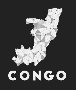 Kongo iletişim ağı ülke haritası koyu arkaplan üzerinde modayı takip eden geometrik tasarım
