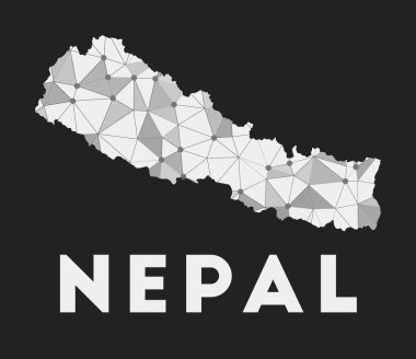 Koyu arkaplan üzerinde Nepal iletişim ağı haritası Nepal trendi geometrik tasarımı