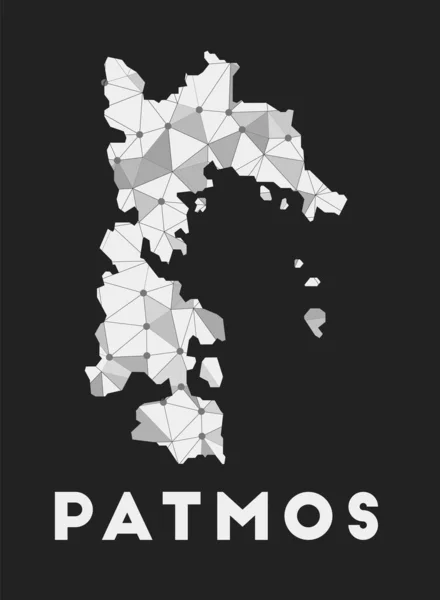 Patmos mapa de la red de comunicación de la isla Patmos diseño geométrico de moda sobre fondo oscuro — Vector de stock