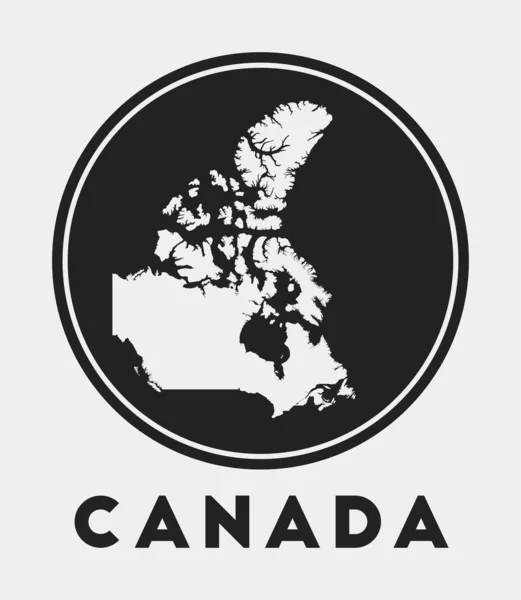 Kanada ikona Kulaté logo s mapou země a titulem Stylový kanadský odznak s mapou Vector — Stockový vektor
