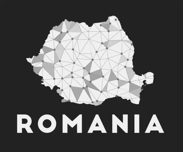 Χάρτης δικτύου επικοινωνίας της Ρουμανίας για τη χώρα Ρουμανία μοντέρνο γεωμετρικό σχεδιασμό σε σκούρο φόντο — Διανυσματικό Αρχείο