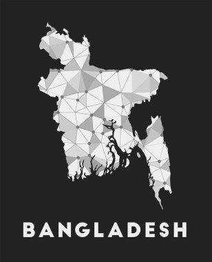 Bangladeş 'in ülke iletişim ağı haritası Bangladeş' in karanlık üzerine trend geometrik tasarımı