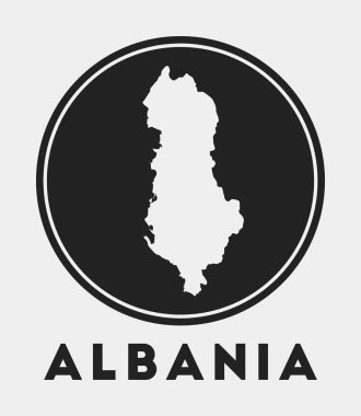 Arnavutluk 'un ülke haritası ve başlıklı yuvarlak simgesi harita vektörlü Arnavutluk stili rozet