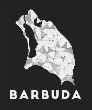 Barbuda iletişim ağı ada haritası Barbuda karanlık arkaplan üzerinde modayı takip eden geometrik tasarım