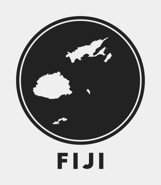 Ülke haritalı Fiji simgesi yuvarlak logosu ve harita vektörü illüstrasyonlu stil Fiji rozeti